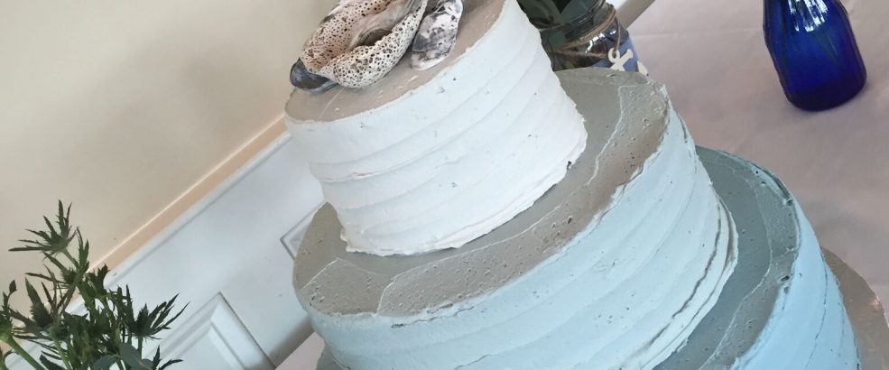 three shades of blue wedding cake