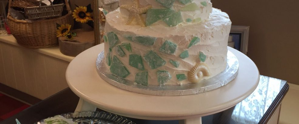 sea glass themed wedding cake