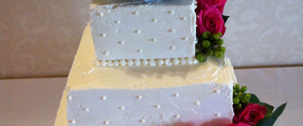 square white wedding cake with flowers
