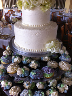 purple cupcakes and cake