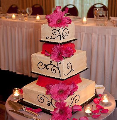 red and pink wedding cake